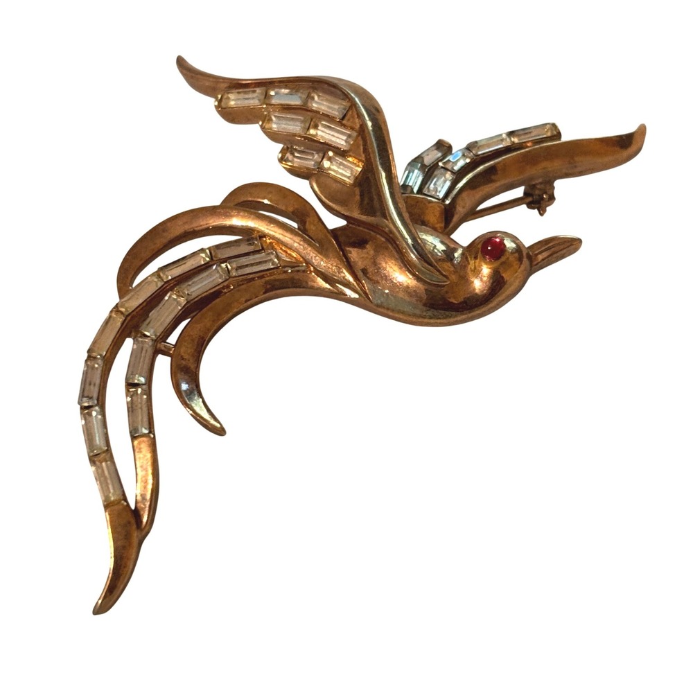 Trifari Alfred Philippe 1950 Bird of Paradise Brooch Gold Tone Baguette 159923